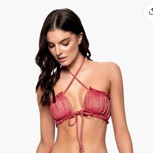 PQ SWIM REMI RUCHED BANDEAU Tie Top Glimmer Red Size Medium Stunning LUX NWT